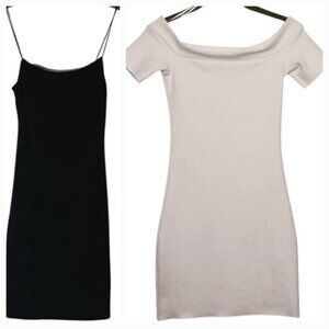 2 Zara Bodycon Dresses Size S Black Spaghetti Strap/White Off-the-Shoulder‎